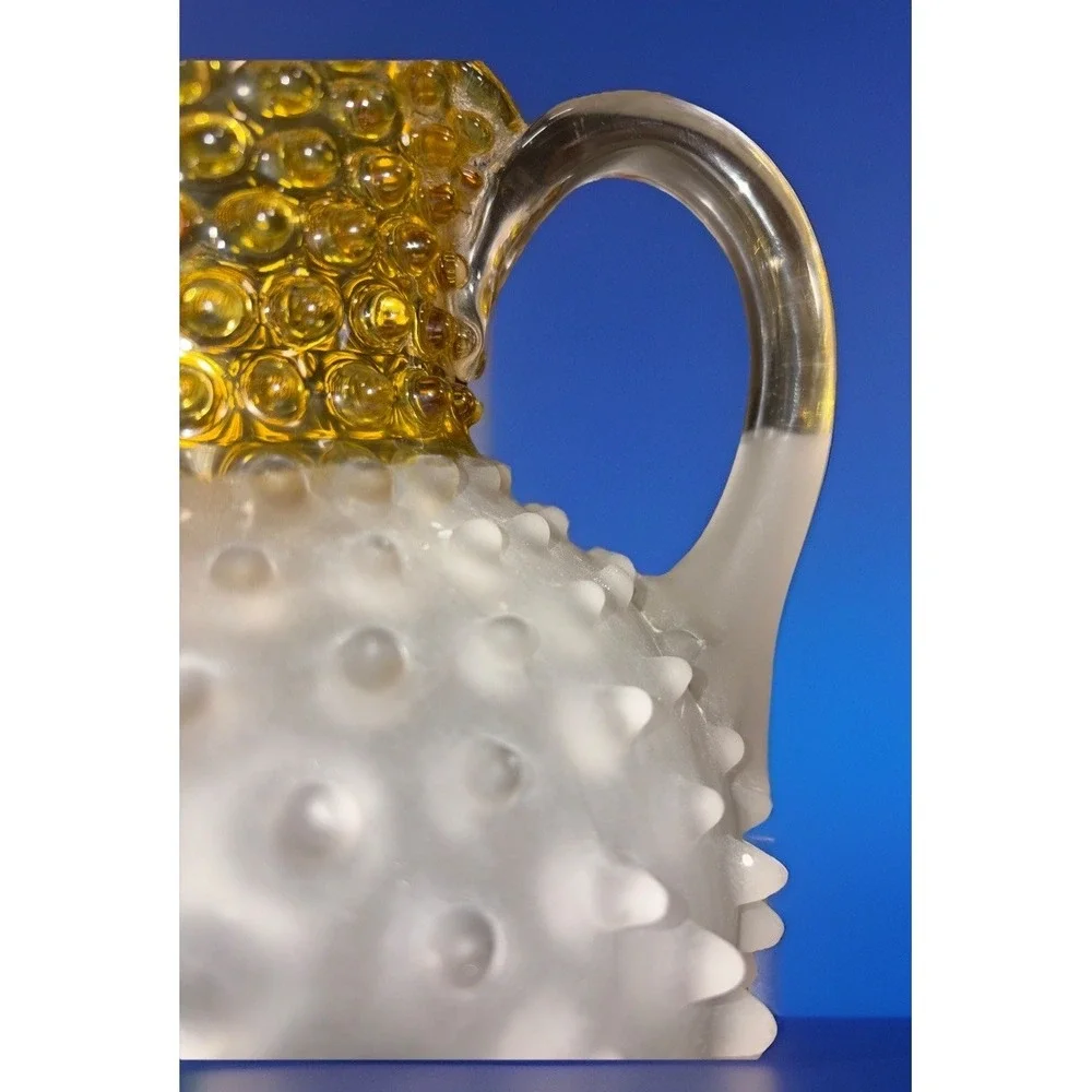 Antique Hobbs Brockunier No‎ 323 Dew Drop Hobnail Satin Glass Pitcher Amber READ